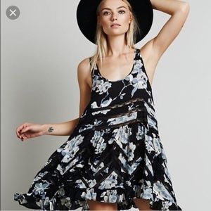 FP Voile and Lace Trapeze Slip in Black Floral